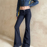 Retro Blue Low Waist Cropped Sexy Jeans Simple Style Casual Women