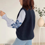 Women's Warm Outer Wear Lambswool Sleeveless Button Vest