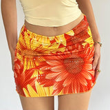 Small Floral High Waist Sheath Skirt Pure Sweet Girl Short Slim Fit