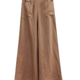 Solid Color Button High Waist Wide Leg Casual Pants Women
