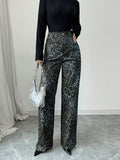 Autumn And Winter High-waisted Leopard Print Wide-leg Pants