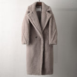 Women's Long Pink Wool Alpaca Fleecefiber Fur Coat