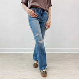 Ripped Jeans Slim-fitting Mid-waist Straight-leg Pants Distressed