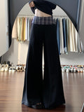 Women's High Waist Loose Plaid Patch Casual Wide Leg Pants