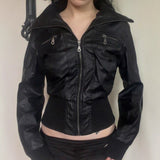 Retro Workwear Zipper Leather Jacket Coat