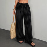 Women's Striped Drawstring Elastic Waist Casual Pants