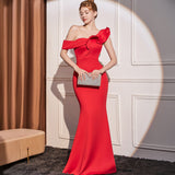 High-end Slant Shoulder Slimming Long Dress