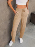 Drawstring Pocket Solid Color Loose Casual Pants Women