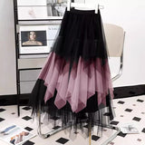 Contrast Color Irregular Tulle Skirt Women's New