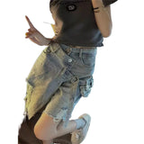 Irregular Ripped Denim American High Street Hot Girl Shorts