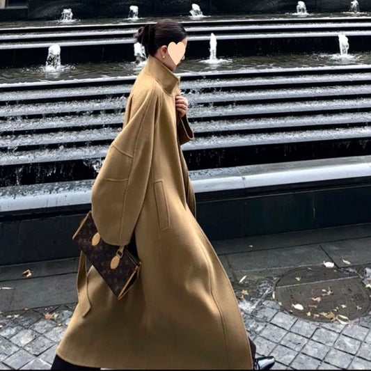 Women's Loose Solid Color Korean Double-sided Woolen Coat