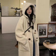 Mid-length Horn Button Lamb Wool Coat For Women