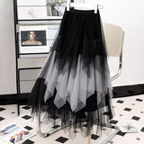 Contrast Color Irregular Tulle Skirt Women's New