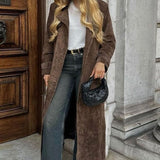 Lace-up Waist-tight Long Trench Coat Elegant Double-breasted Women's Coat