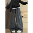 Loose And Versatile Fleece Plaid Wide-leg Pants For Women