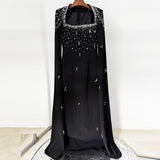 Beaded Lanyard Shawl Sleeve And Floor Long Dress