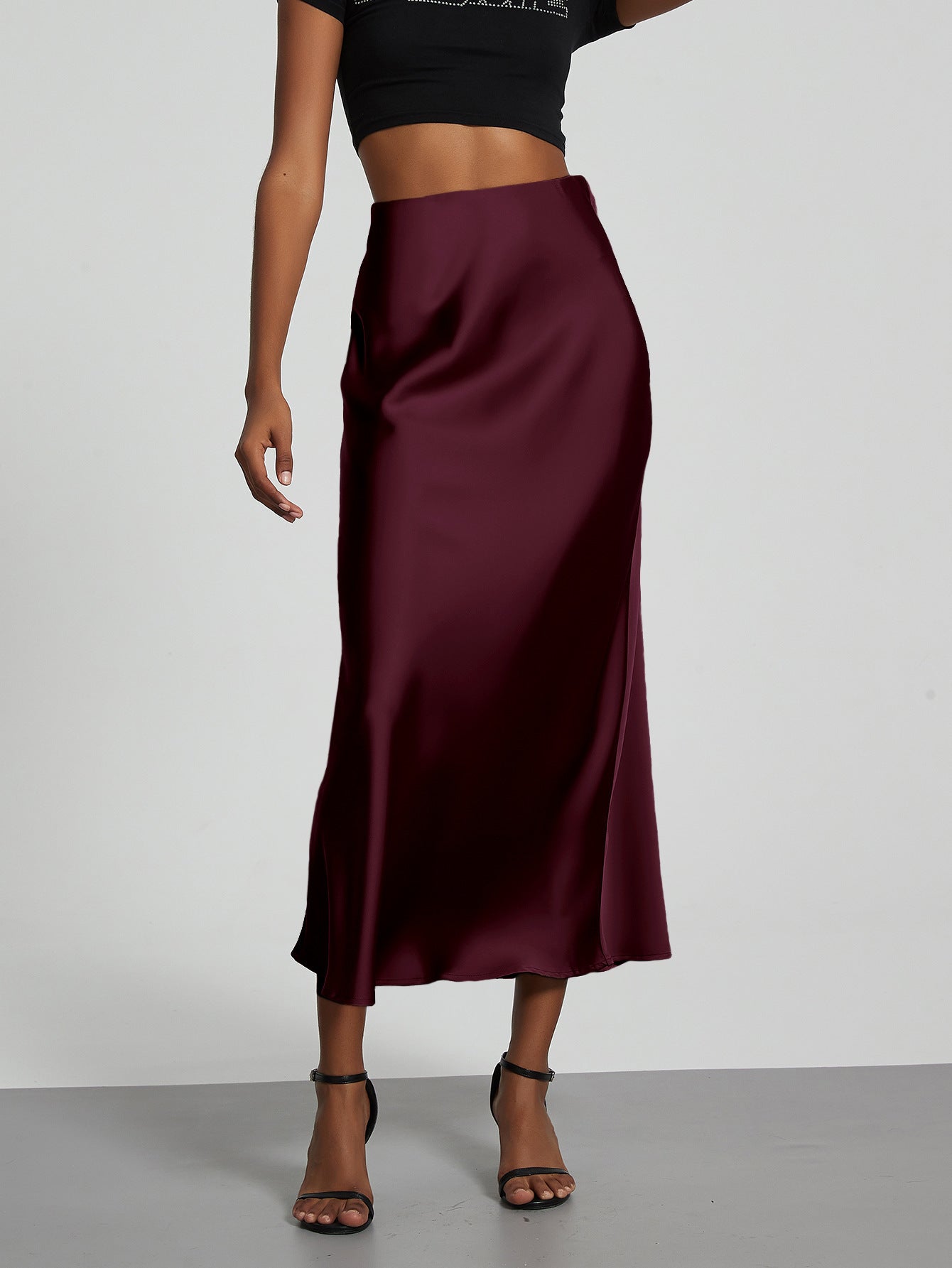 European And American Style Elegant Texture Satin Slimming Straight Mid-length Skirt