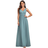 Women's Elegant Graceful Deep V-neck Sleeveless Chiffon Formal Maxi Evening Dress