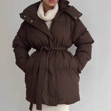 Casual Waist Tight Skinny Slimming Hooded Mid-length Bread Cotton-padded Jacket