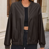 Women's Solid Color European And American Leisure Short Leather Jacket