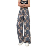 Women's Thin Casual High-waisted Loose Retro Printed Denim Straight-leg Pants