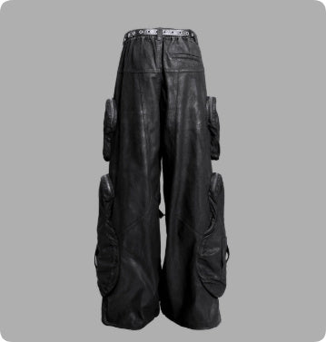 Black Loose-fitting Heavyweight Pure Cotton Cargo Pants With Multiple Pockets