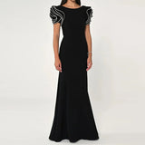 Round Neck Petal Sleeve Fishtail Skirt Dress