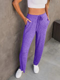 Drawstring Pocket Solid Color Loose Casual Pants Women