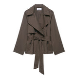 Fashion Design Lapel Belt Wind-breaker Coat