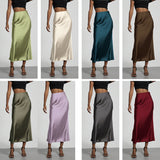 European And American Style Elegant Texture Satin Slimming Straight Mid-length Skirt