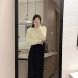 Women's Shiny High Waist Slit Black Overskirt