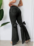 European And American Retro Three-dimensional Bow Slim-fit Mid-stretch Mop Horn Denim Trousers