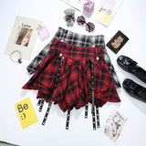 Irregular Red Plaid Pleated Skirt Exposure-proof Skirt