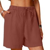 Women's Cotton Linen Pure Color Comfort Wide Leg Shorts