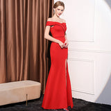 Women's Off-shoulder Slim-fit Elegant Ladies Banquet Dinner Long Fish Tail Skirt