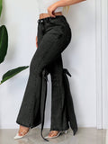 Three-dimensional Bow Slim-fit Mid-stretch Mop Horn Denim Trousers