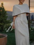 Satin Cape-style Top &Fitted Maxi Dress Set