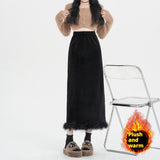 Black Plus Velvet Half-length High-waisted Skirt Women