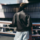 Women's Graceful Stand Collar Wholesale Litchi Leather Jacket