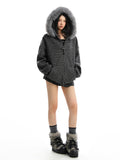 American Striped Detachable Big Fur Collar Hooded Sweater