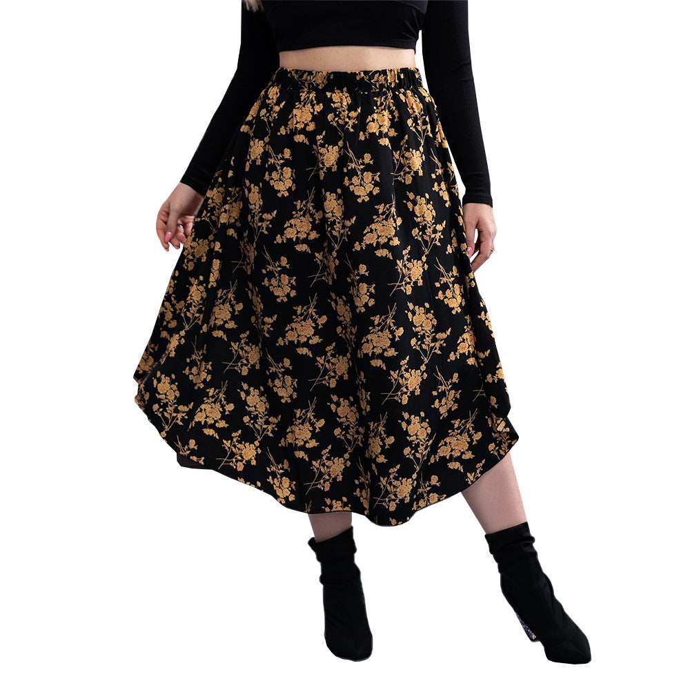 Commuter Style High-waisted Draped Floral Print Skirt