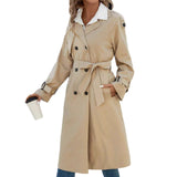 European And American Women's Clothing Double Breasted Belt Fleece Trench Coat Coat
