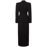 Satin Inlaid Color Collar Double Breasted Black Suit Fashion Trench Coat