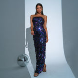 Wrapped Chest Sheath Sequined Evening Dress
