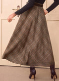 Elegant Retro Women's High Waist Plaid Ribbon Pocket Casual Skirt