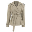 Trendy Casual Lace Up Waist-tight Mid-length Khaki Trench Coat For Women