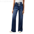 High Waist Elastic Straight Loose Drawstring Denim Trousers