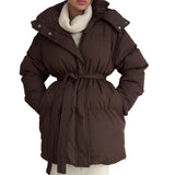 Casual Waist Tight Skinny Slimming Hooded Mid-length Bread Cotton-padded Jacket