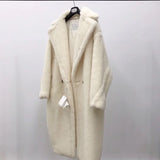 Women's Long Pink Wool Alpaca Fleecefiber Fur Coat