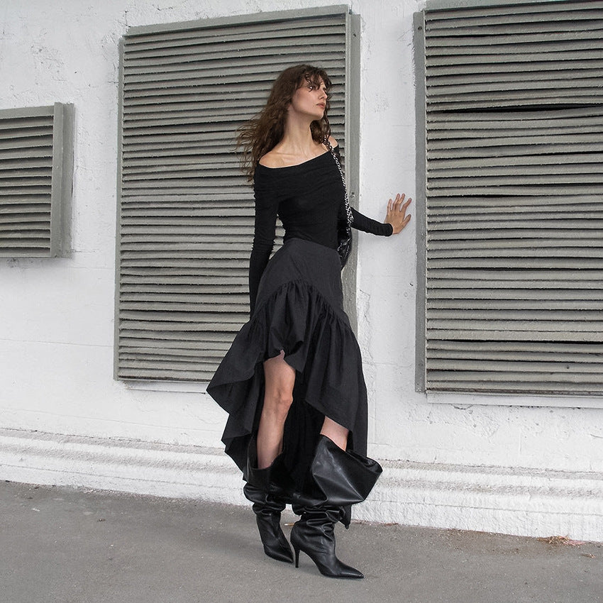 Women's Irregular High Waist Flounced Cotton Skirt